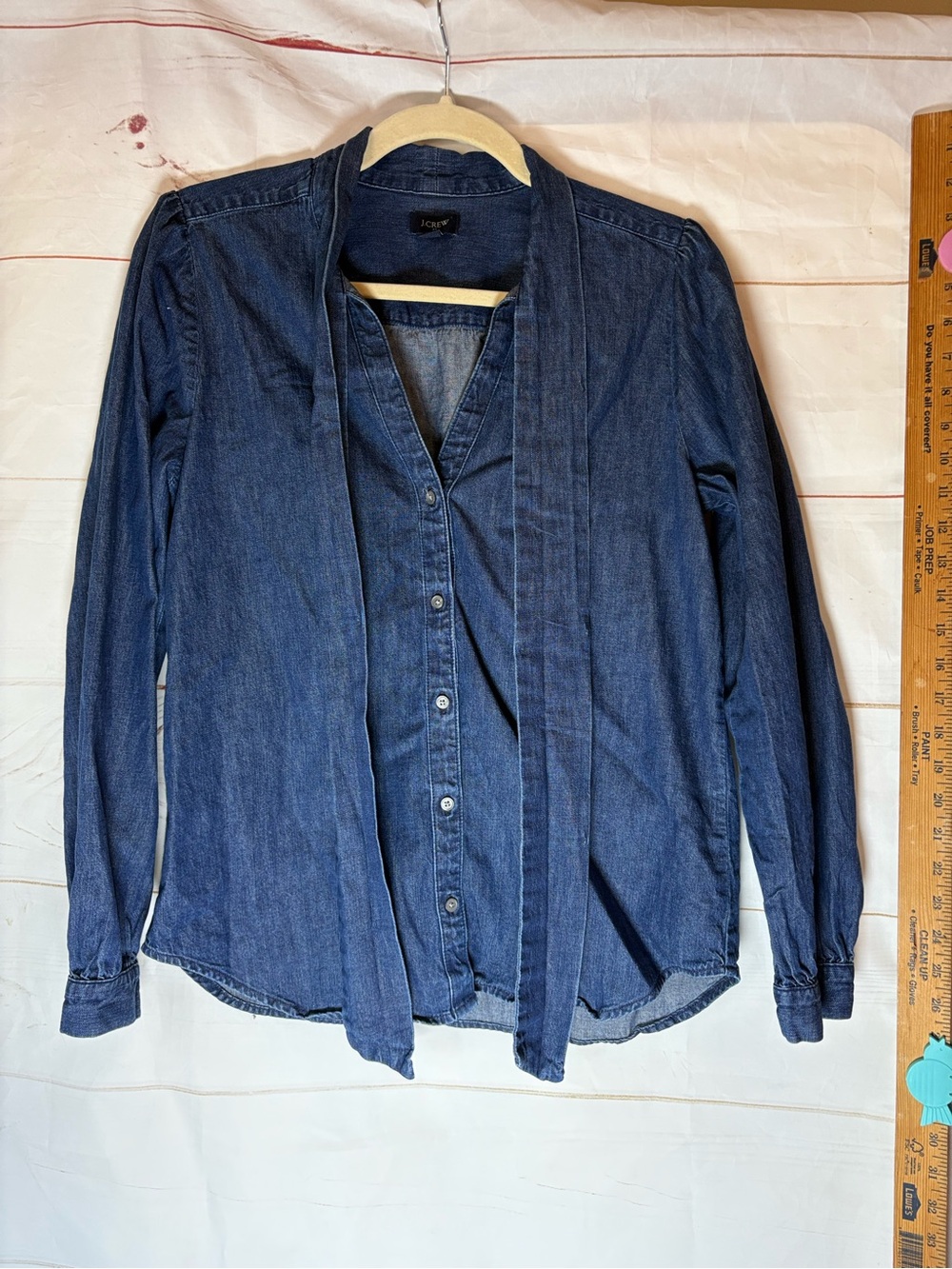 J. Crew Dark Blue Denim Button-Down Shirt with Neck Tie